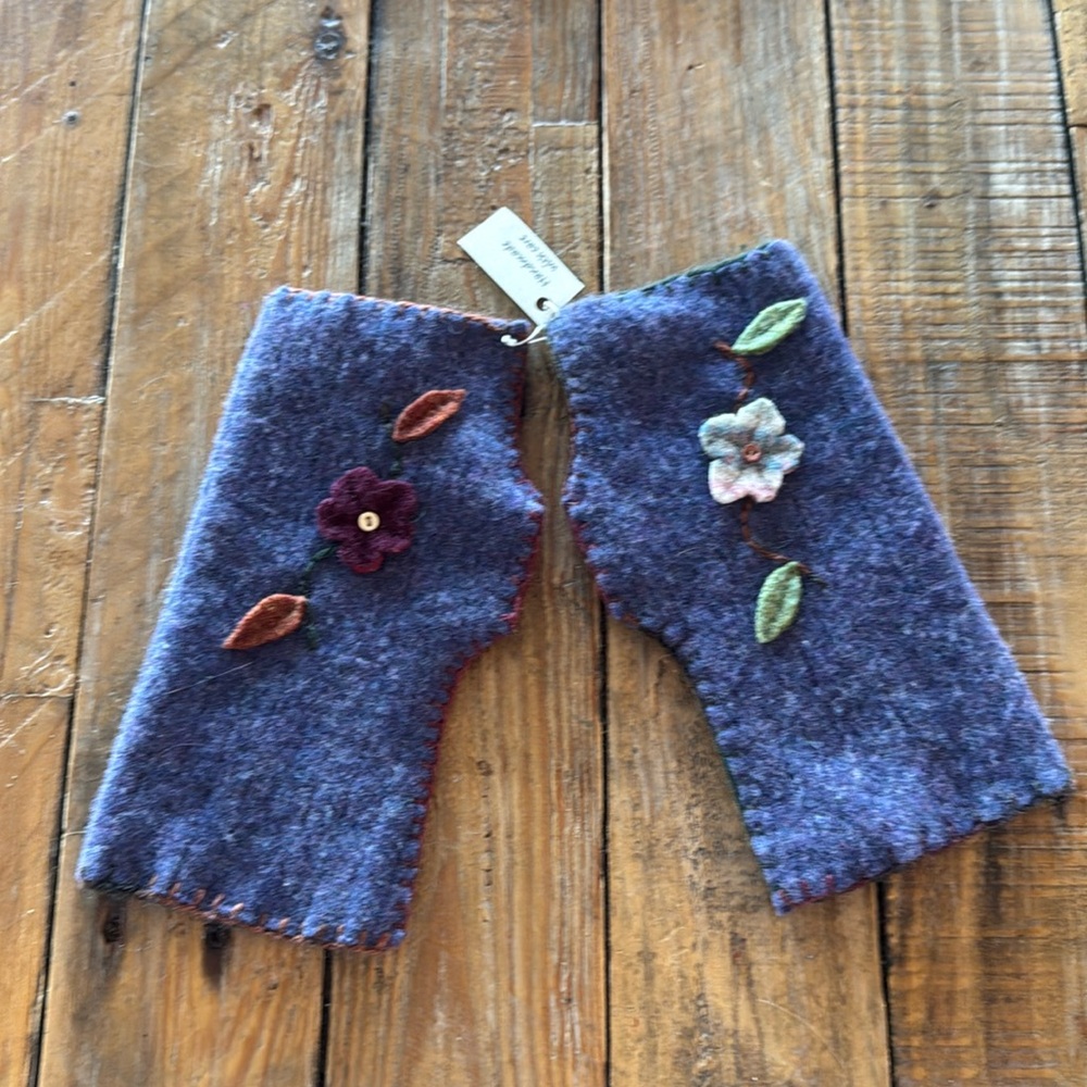 Handmade felted fingerless gloves with flowers